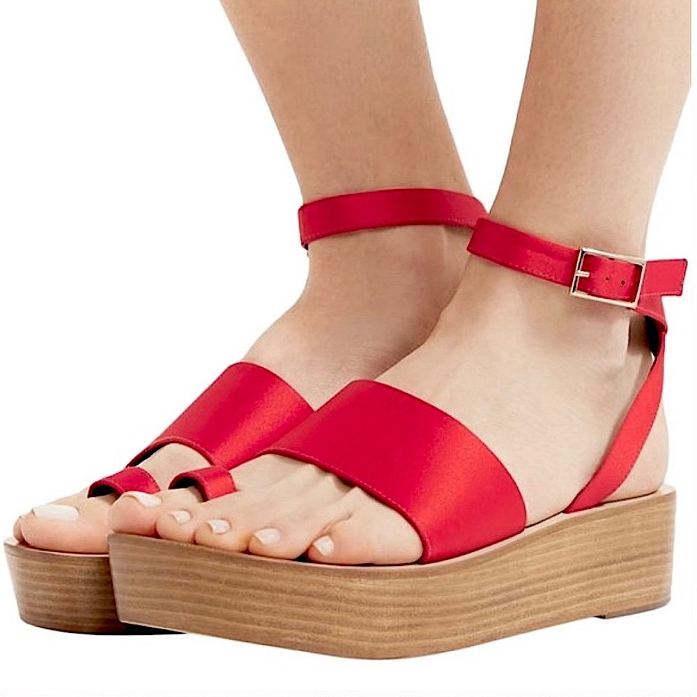 Tibi Janie Satin Flatform Sandal Red Satin Size 8 - Picture 16 of 16